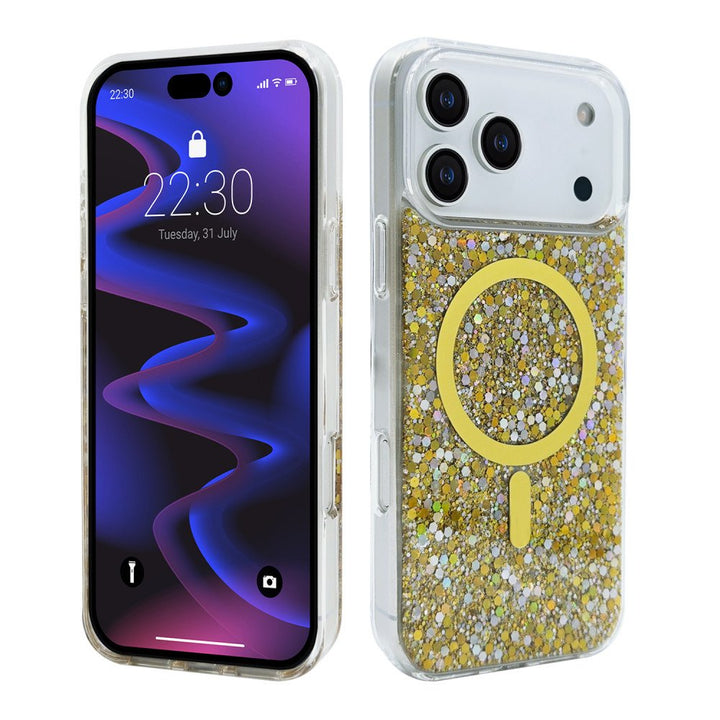 Colorful Glitter Sparkle Design Clear Transparent Shockproof Magsafe Compatible Magnetic Ring Phone Case for Apple iPhone 17 Pro Max