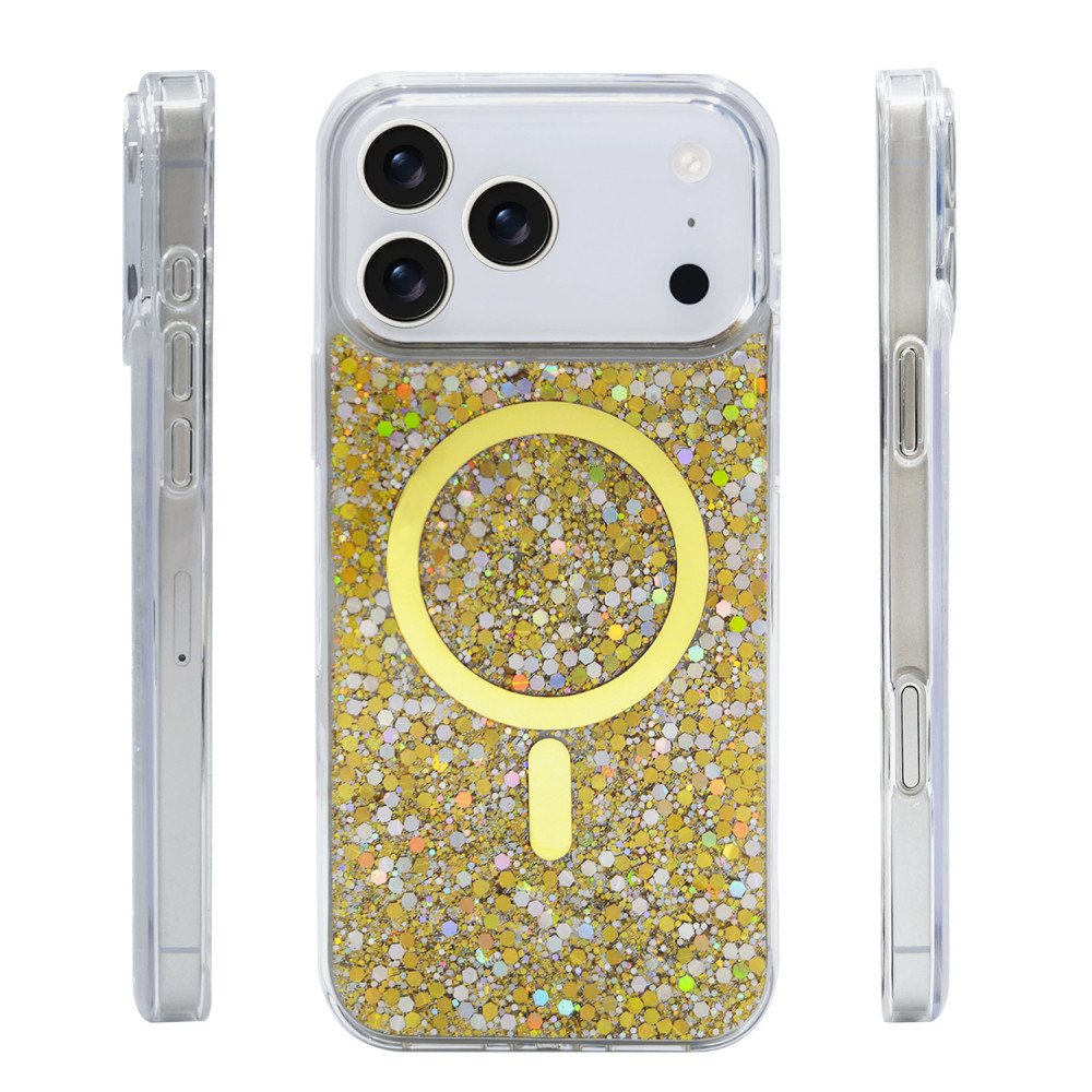 Colorful Glitter Sparkle Design Clear Transparent Shockproof Magsafe Compatible Magnetic Ring Phone Case for Apple iPhone 17 Pro Max