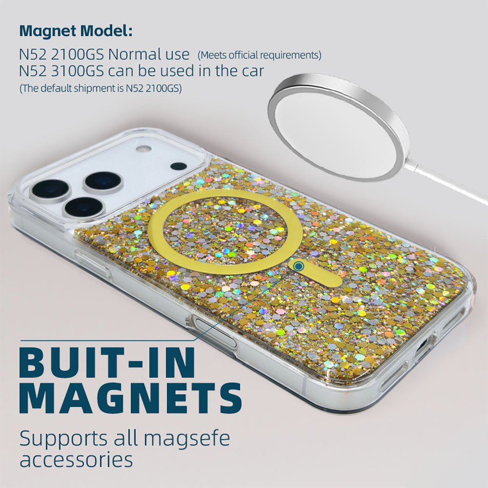 Colorful Glitter Sparkle Design Clear Transparent Shockproof Magsafe Compatible Magnetic Ring Phone Case for Apple iPhone 17 Pro Max