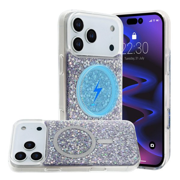 Colorful Glitter Sparkle Design Clear Transparent Shockproof Magsafe Compatible Magnetic Ring Phone Case for Apple iPhone 17 Pro Max