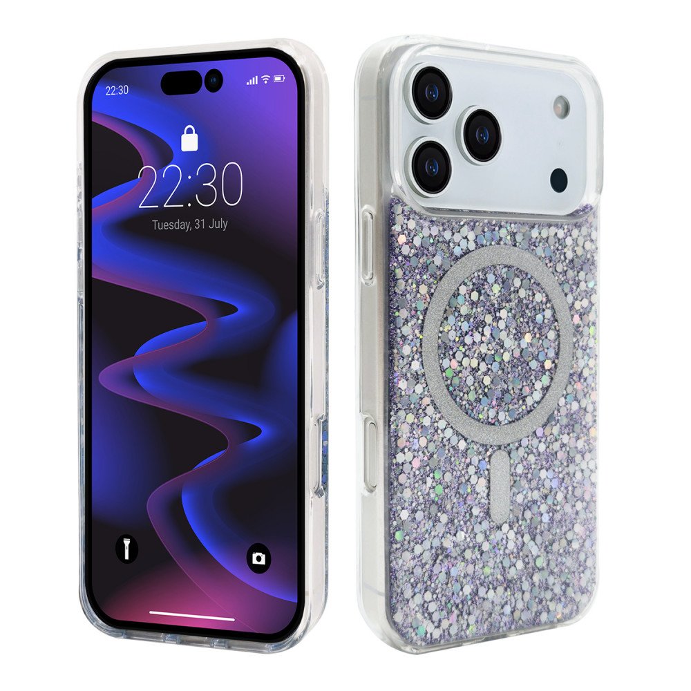 Colorful Glitter Sparkle Design Clear Transparent Shockproof Magsafe Compatible Magnetic Ring Phone Case for Apple iPhone 17 Pro Max