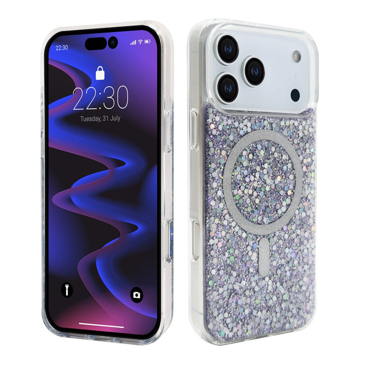 Colorful Glitter Sparkle Design Clear Transparent Shockproof Magsafe Compatible Magnetic Ring Phone Case for Apple iPhone 17 Pro Max
