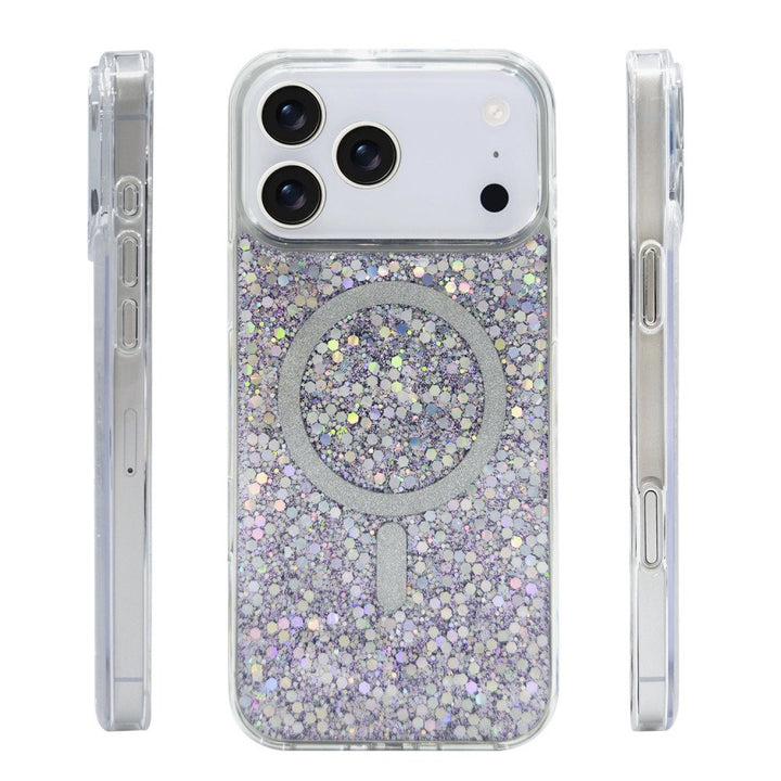 Colorful Glitter Sparkle Design Clear Transparent Shockproof Magsafe Compatible Magnetic Ring Phone Case for Apple iPhone 17 Pro Max