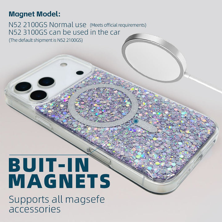 Colorful Glitter Sparkle Design Clear Transparent Shockproof Magsafe Compatible Magnetic Ring Phone Case for Apple iPhone 17 Pro Max
