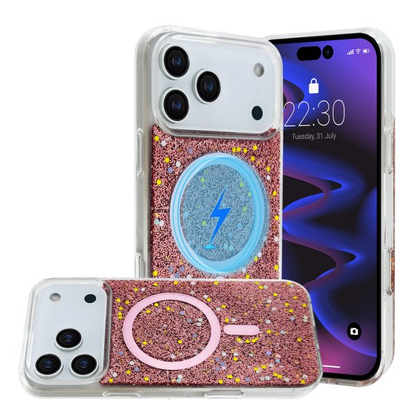 Colorful Glitter Sparkle Design Clear Transparent Shockproof Magsafe Compatible Magnetic Ring Phone Case for Apple iPhone 17 Pro Max