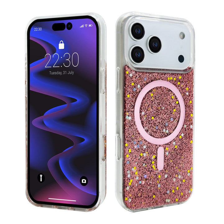 Colorful Glitter Sparkle Design Clear Transparent Shockproof Magsafe Compatible Magnetic Ring Phone Case for Apple iPhone 17 Pro Max