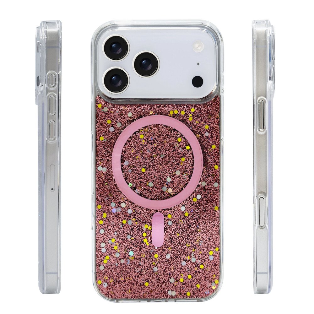 Colorful Glitter Sparkle Design Clear Transparent Shockproof Magsafe Compatible Magnetic Ring Phone Case for Apple iPhone 17 Pro Max