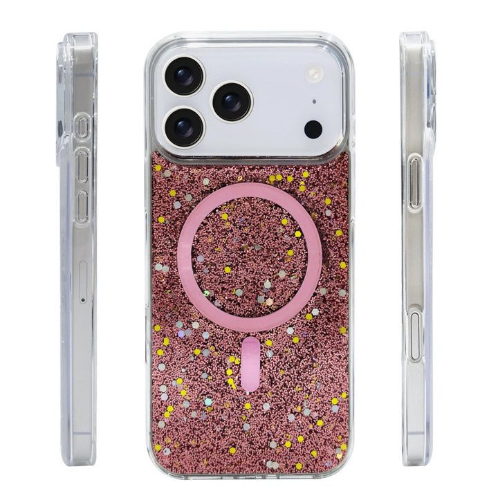 Colorful Glitter Sparkle Design Clear Transparent Shockproof Magsafe Compatible Magnetic Ring Phone Case for Apple iPhone 17 Pro Max