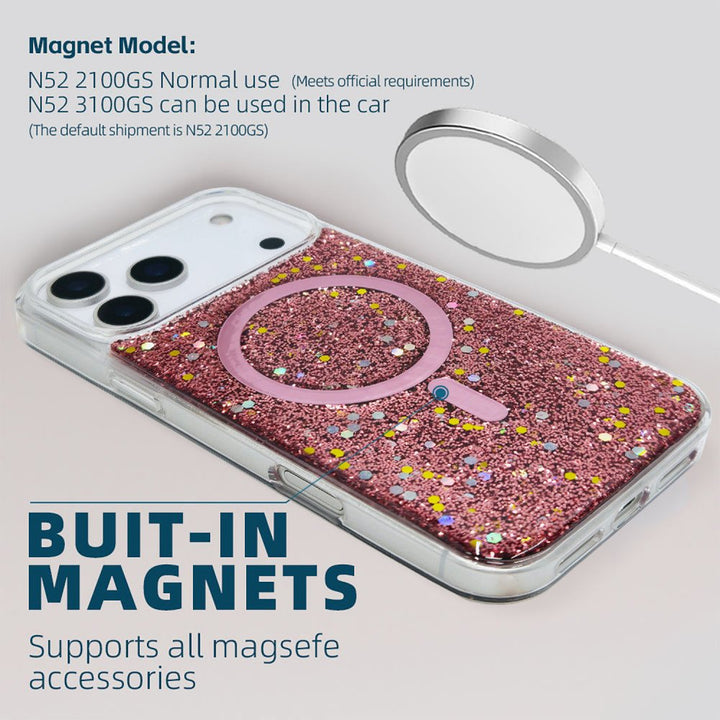 Colorful Glitter Sparkle Design Clear Transparent Shockproof Magsafe Compatible Magnetic Ring Phone Case for Apple iPhone 17 Pro Max