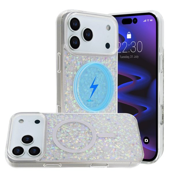 Colorful Glitter Sparkle Design Clear Transparent Shockproof Magsafe Compatible Magnetic Ring Phone Case for Apple iPhone 17 Pro Max