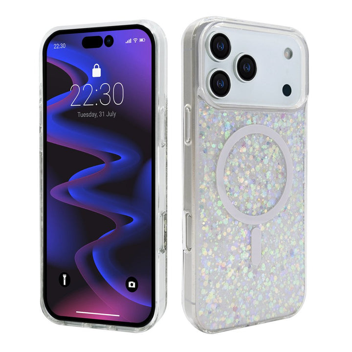 Colorful Glitter Sparkle Design Clear Transparent Shockproof Magsafe Compatible Magnetic Ring Phone Case for Apple iPhone 17 Pro Max