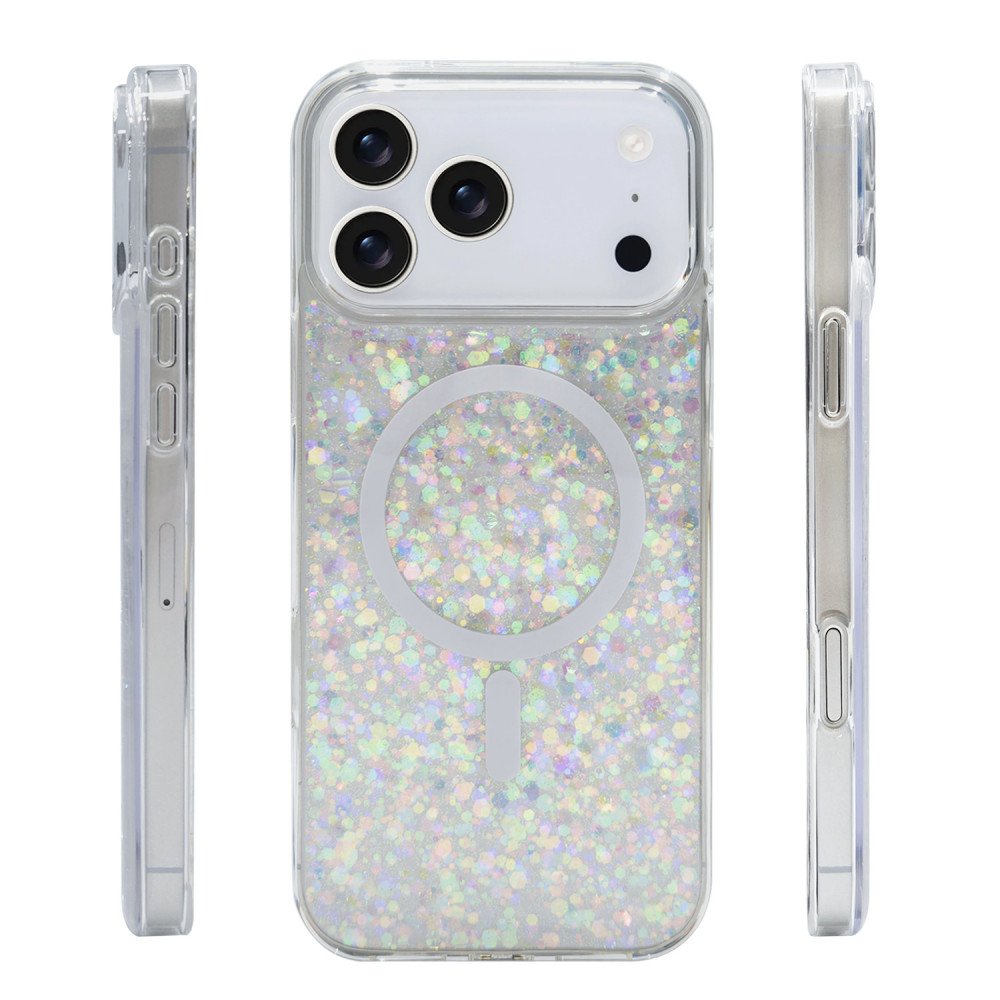 Colorful Glitter Sparkle Design Clear Transparent Shockproof Magsafe Compatible Magnetic Ring Phone Case for Apple iPhone 17 Pro Max