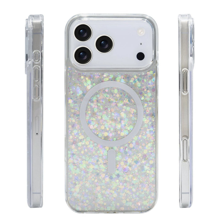 Colorful Glitter Sparkle Design Clear Transparent Shockproof Magsafe Compatible Magnetic Ring Phone Case for Apple iPhone 17 Pro Max