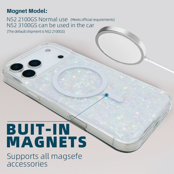 Colorful Glitter Sparkle Design Clear Transparent Shockproof Magsafe Compatible Magnetic Ring Phone Case for Apple iPhone 17 Pro Max