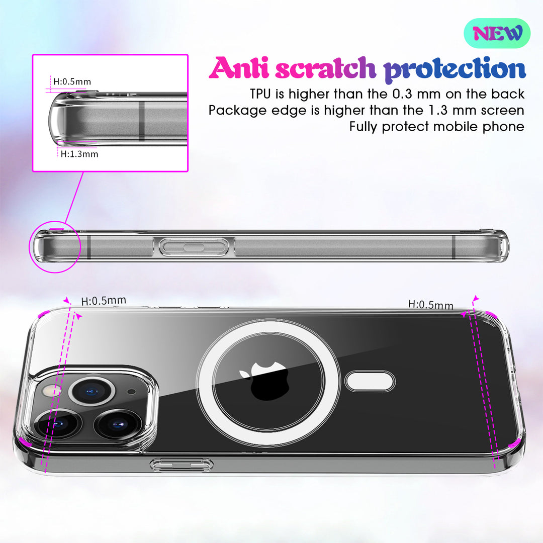 Transparent Clear Pro Magnetic MagSafe Circle Case, Shockproof, Anti-Scratch, Slim Fit, Apple iPhone 13 Pro