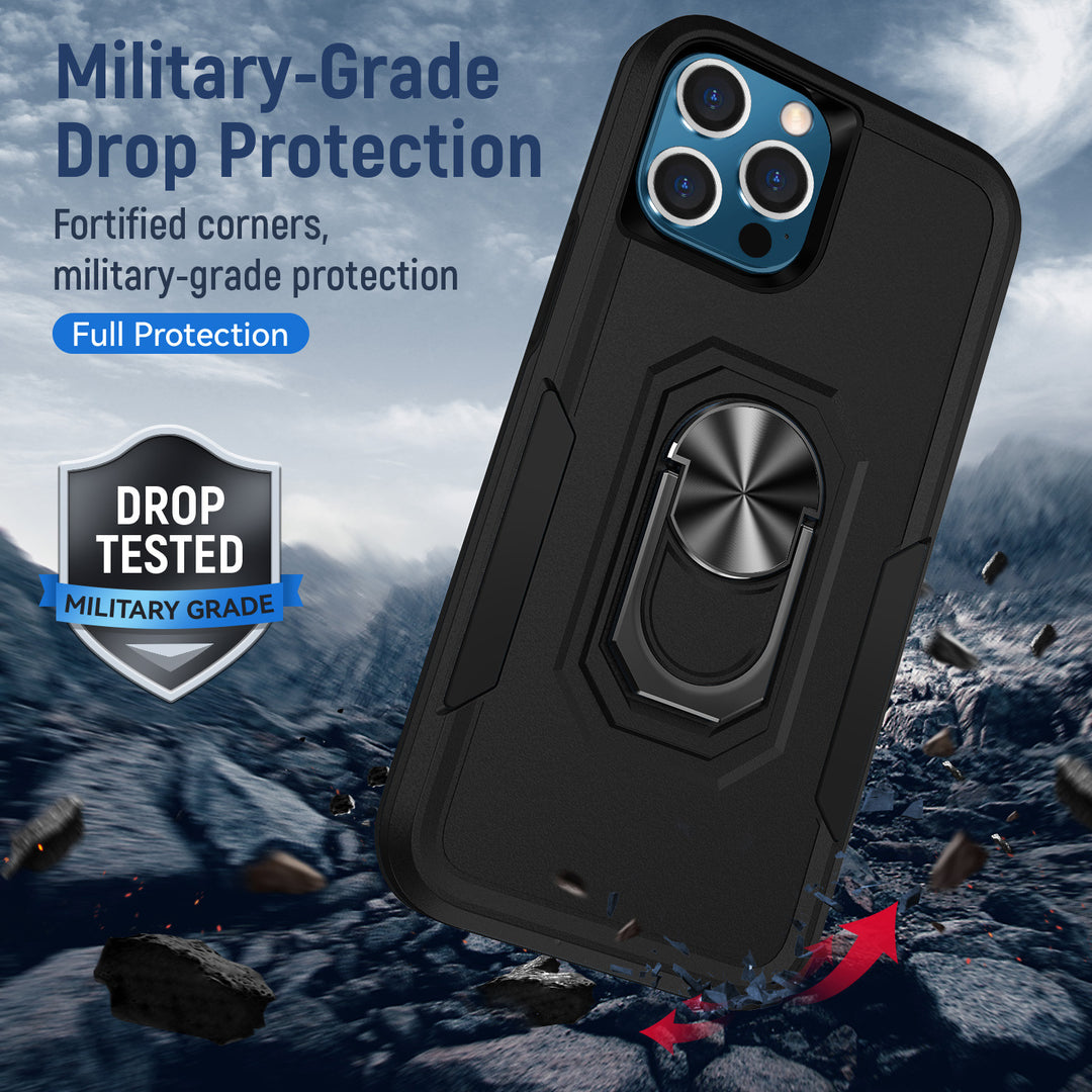 Heavy Duty Strong Armor Ring Stand Grip Hybrid Trailblazer Case Cover, Shockproof, Anti-Scratch, Kickstand, 360 Protection, Apple iPhone 13 Pro