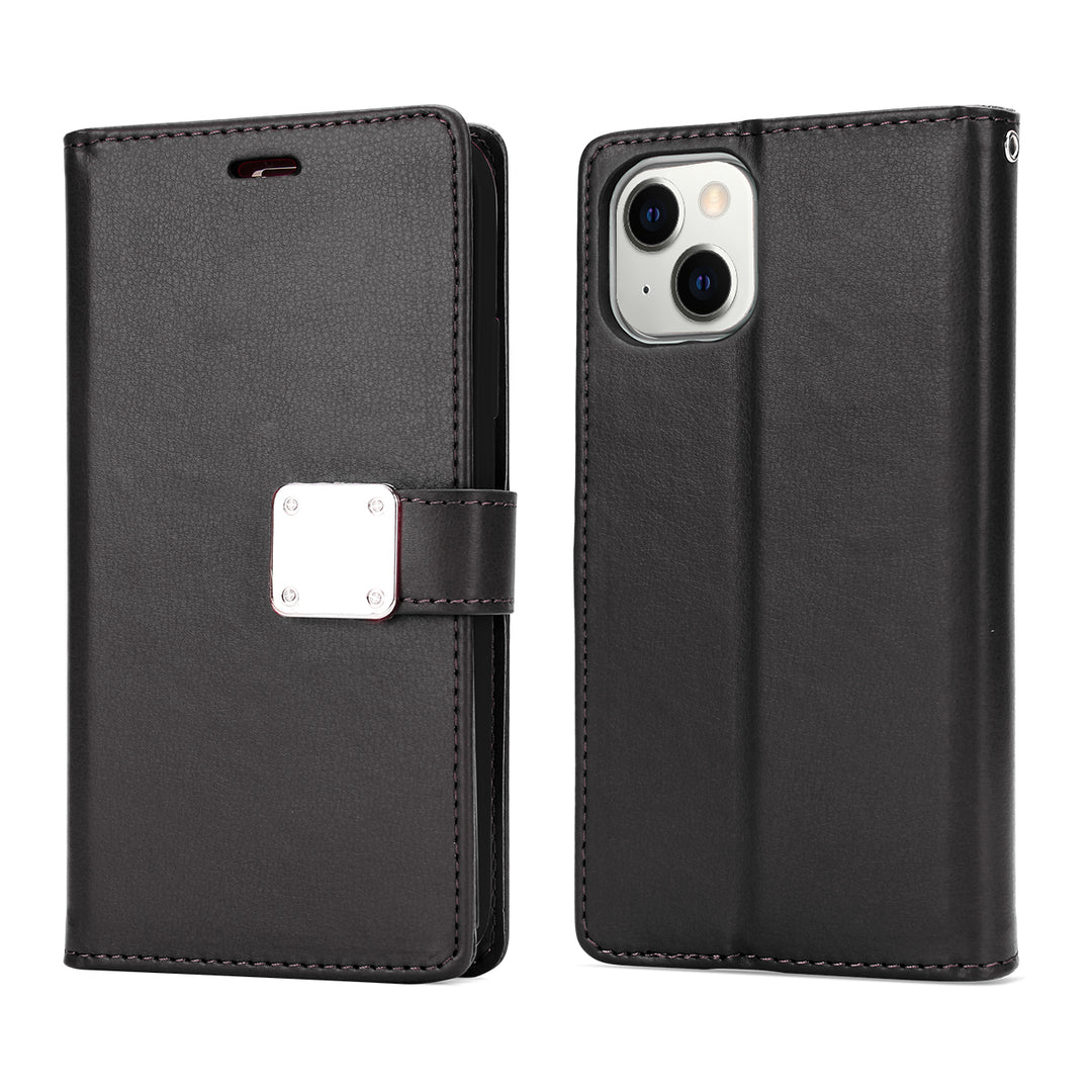 Folio Flip Leather Wallet Case with Multiple Pockets & Strap for iPhone 14 [6.1]