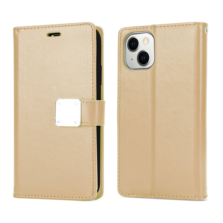 Folio Flip Leather Wallet Case with Multiple Pockets & Strap for iPhone 14 [6.1]