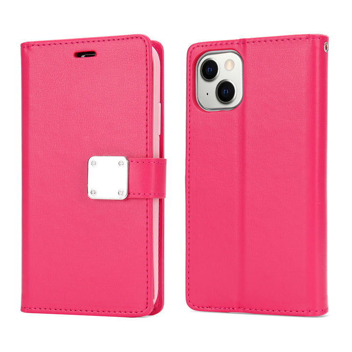 Folio Flip Leather Wallet Case with Multiple Pockets & Strap for iPhone 14 [6.1]