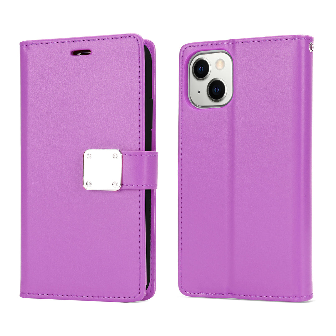 Folio Flip Leather Wallet Case with Multiple Pockets & Strap for iPhone 14 [6.1]