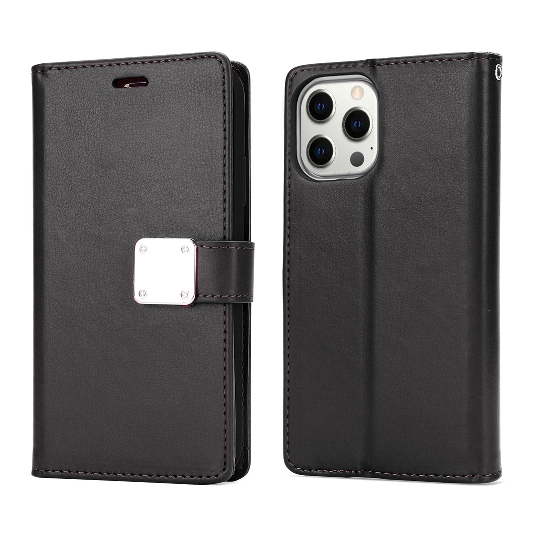 Leather Folio Multi-Pocket Wallet Case & Strap for iPhone 14 Pro [6.1]