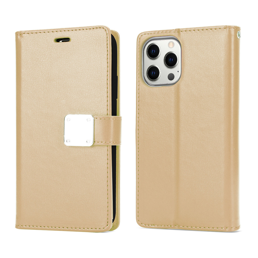 Leather Folio Multi-Pocket Wallet Case & Strap for iPhone 14 Pro [6.1]