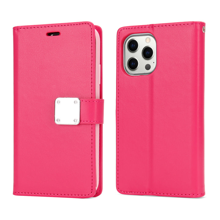 Leather Folio Multi-Pocket Wallet Case & Strap for iPhone 14 Pro [6.1]