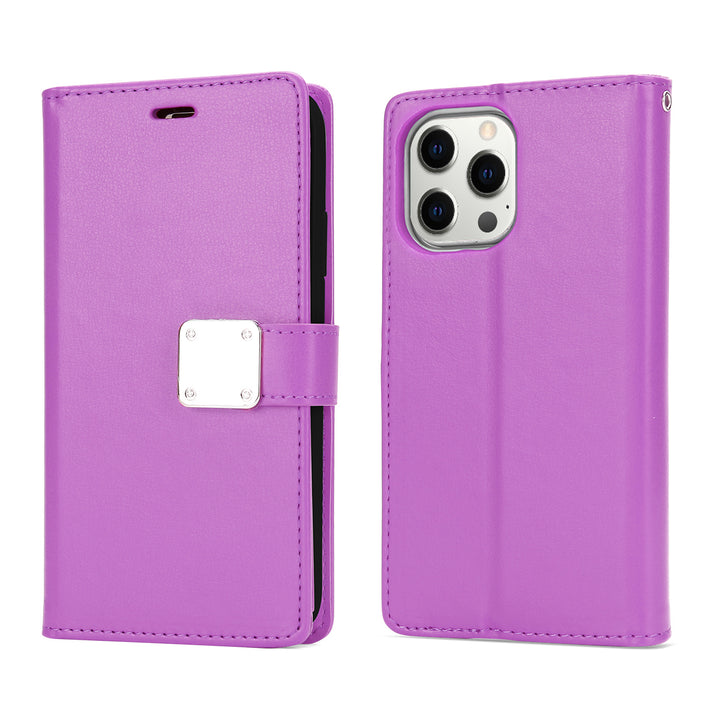 Leather Folio Multi-Pocket Wallet Case & Strap for iPhone 14 Pro [6.1]