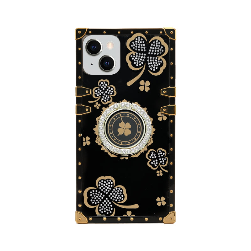 Lucky Clover Diamond Ring Stand Hybrid Case for iPhone 14 Plus [6.7] - Enhanced Protection