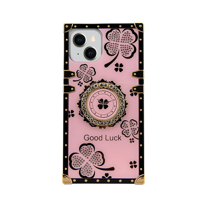 Lucky Clover Diamond Ring Stand Hybrid Case for iPhone 14 Plus [6.7] - Enhanced Protection