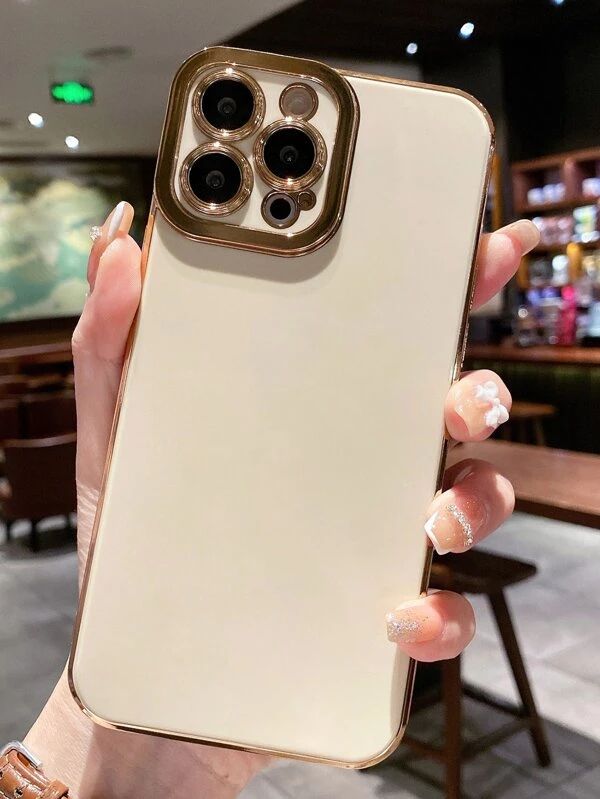 Gold Electroplated Slim Case with Camera Lens Guard for iPhone 14 Plus [6.7]