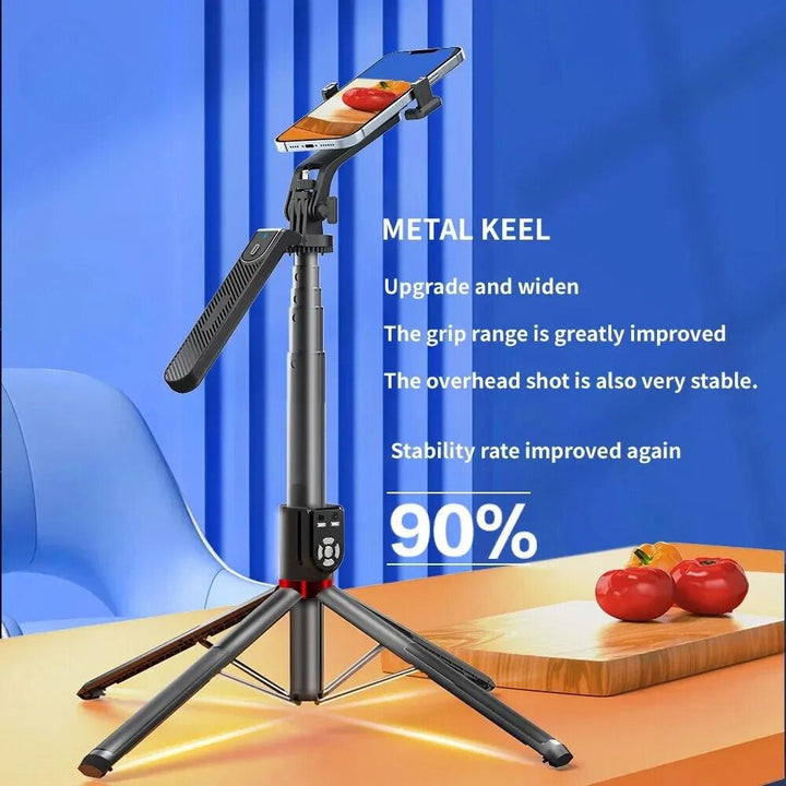 Professional Heavy Duty 86in Selfie Stick & Extendable Quadpod Stand with 360° Swivel, Dual Wireless Remotes